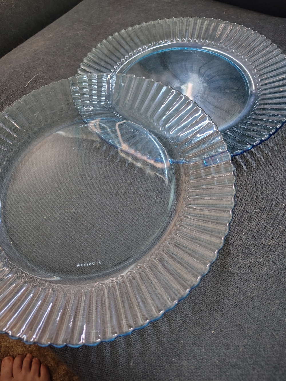 Vintage Fortecrisa Mexico Ice Blue Glass Dinner Plates - Set of 2 (10")